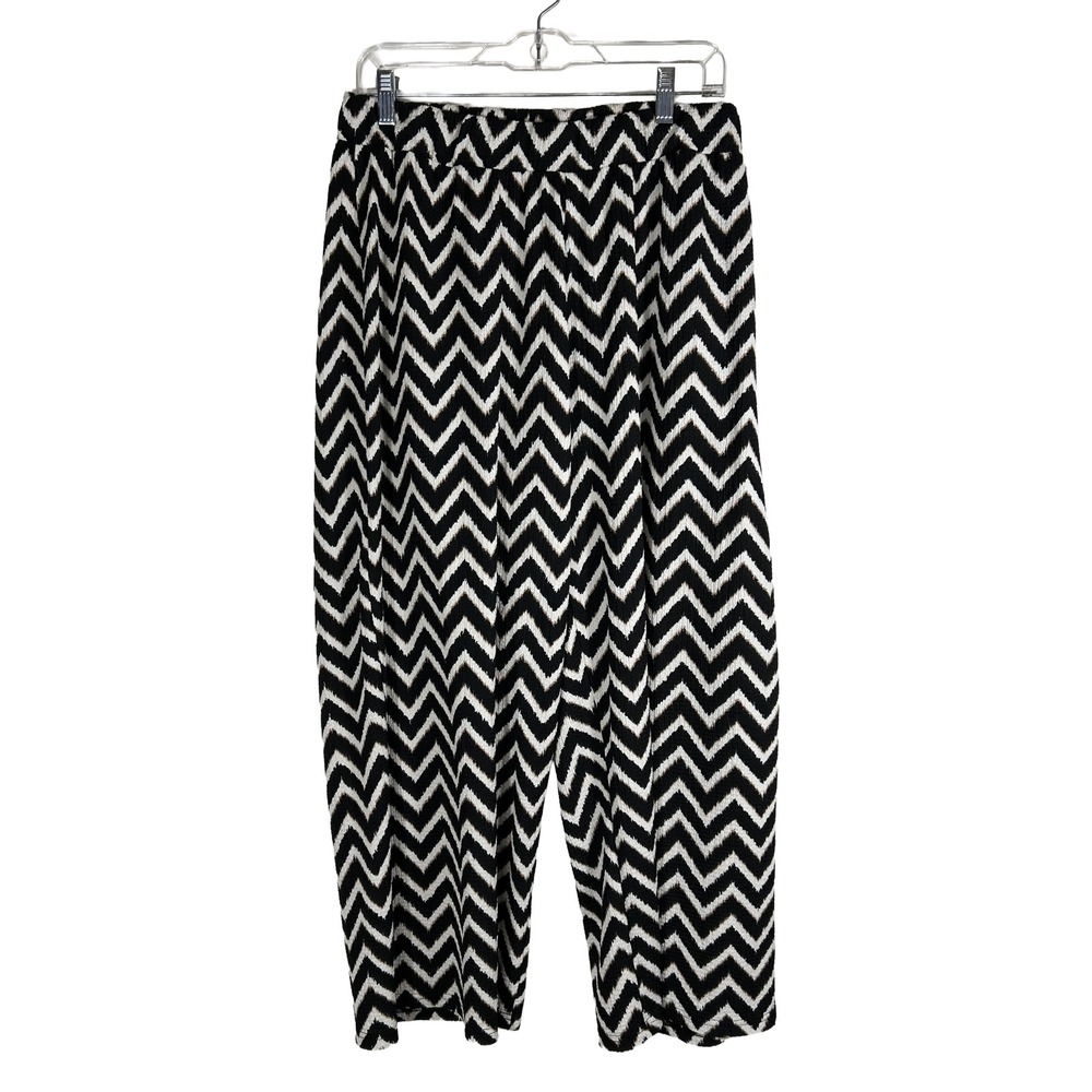 Gina Benotti Black White Chevron Wide Leg Textured Knit Pants‎ Large L 44/46